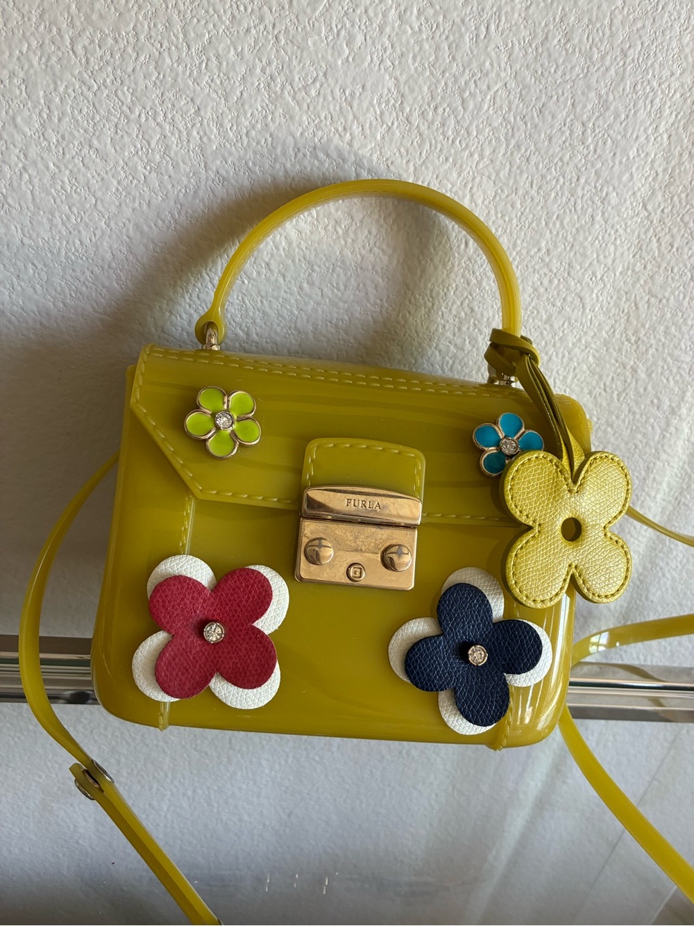 Furla Yellow Jelly Mini Bag with Flower Appliqués
